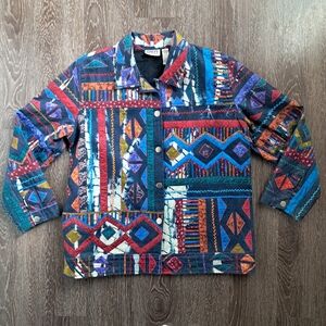 Chico's Design Patchwork Denim And Silk Blazer Jacket Women’s Size 3